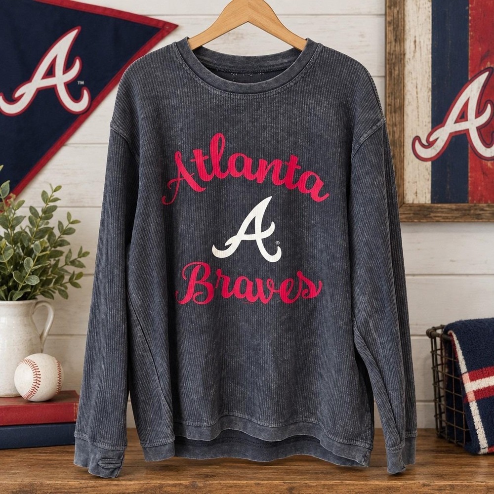 G-III 4Her Atlanta Braves Women's L Gray Corded Long Sleeve Pullover MLB